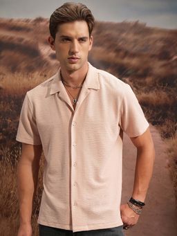 LOCOMOTIVE - Men Peach Polyester Blend Collar Neck Shirt