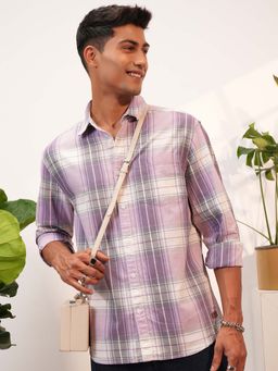 LOCOMOTIVE - Men Mauve Cotton Collar Neck Shirt