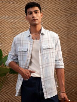 LOCOMOTIVE - Men Blue Cotton Collar Neck Shirt