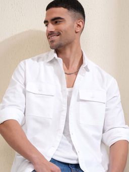 LOCOMOTIVE - Men White Cotton Collar Neck Shirt