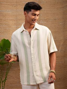 LOCOMOTIVE - Men Green Cotton Blend Collar Neck Shirt