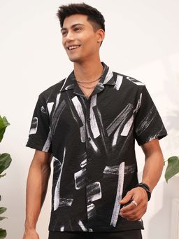 LOCOMOTIVE - Men Black Polyester Collar Neck Shirt