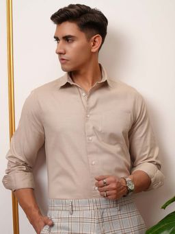 LOCOMOTIVE - Men Beige Cotton Collar Neck Formal Shirt