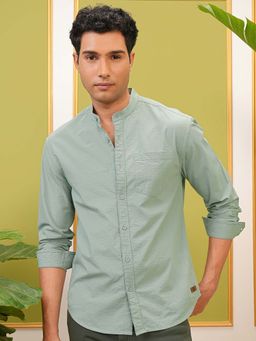 LOCOMOTIVE - Men Green Cotton Mandarin Neck Shirt