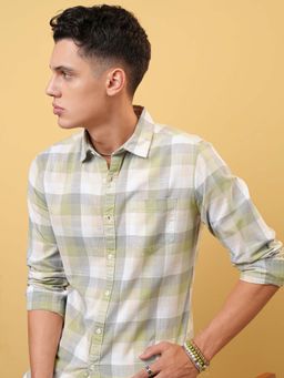 LOCOMOTIVE - Men Green Cotton Collar Neck Shirt