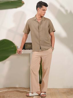 LOCOMOTIVE - Men Khaki Cotton Collar Neck Shirt