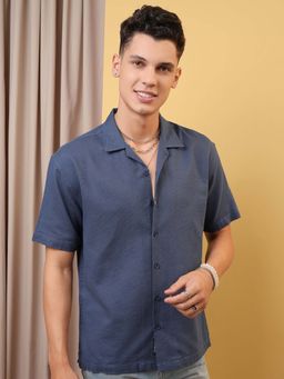 LOCOMOTIVE - Men Blue Cotton Collar Neck Shirt