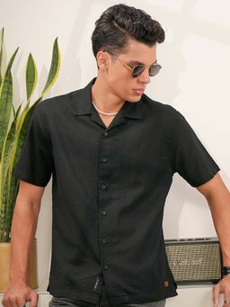 LOCOMOTIVE - Men Black Cotton Collar Neck Shirt