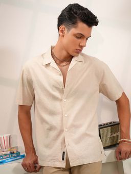 LOCOMOTIVE - Men Beige Cotton Blend Collar Neck Shirt