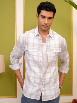 LOCOMOTIVE - Men White Cotton Blend Collar Neck Shirt