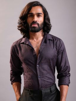 LOCOMOTIVE - Men Purple Cotton Blend Collar Neck Shirt