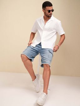 LOCOMOTIVE - Men White Cotton Blend Collar Neck Shirt