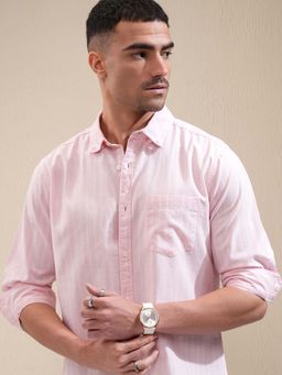 LOCOMOTIVE - Men Pink Cotton Blend Collar Neck Shirt