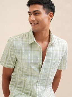 LOCOMOTIVE - Men Olive Cotton Collar Neck Shirt