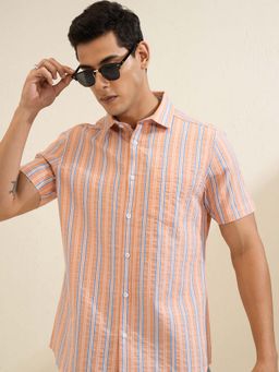 LOCOMOTIVE - Men Orange Cotton Blend Collar Neck Shirt