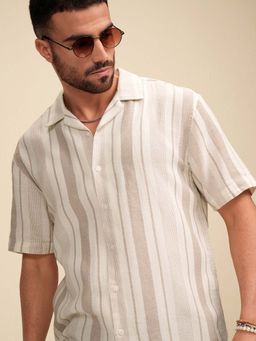 LOCOMOTIVE - Men Beige Cotton Collar Neck Shirt