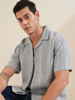 LOCOMOTIVE - Men Grey Cotton Collar Neck Shirt