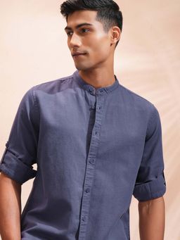 LOCOMOTIVE - Men Blue Cotton Blend Mandarin Neck Shirt
