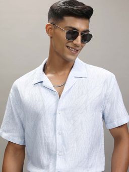 LOCOMOTIVE - Men Blue Cotton Blend Collar Neck Shirt