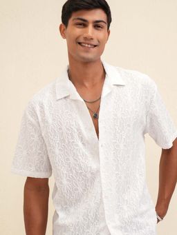 LOCOMOTIVE - Men White Polyester Collar Neck Shirt