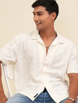 LOCOMOTIVE - Men Beige Polyester Collar Neck Shirt