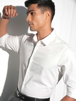 LOCOMOTIVE - Men White Cotton Collar Neck Formal Shirt