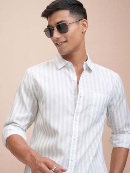 LOCOMOTIVE - Men Grey Cotton Blend Collar Neck Shirt