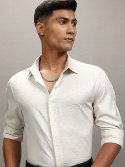 LOCOMOTIVE - Men Off White Cotton Collar Neck Formal Shirt