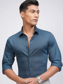 LOCOMOTIVE - Men Teal Cotton Collar Neck Formal Shirt