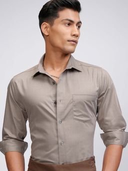 LOCOMOTIVE - Men Khaki Polyester Blend Collar Neck Formal Shirt