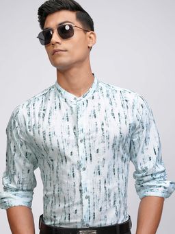 LOCOMOTIVE - Men Blue Cotton Mandarin Neck Shirt