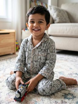 The Boo Boo Club - Pure Cotton Grey Printed Shirt with Pajama