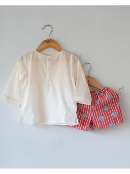 Love the world today - Lemon Drizzle Red Print Sleepover Party Kurta and Shorts