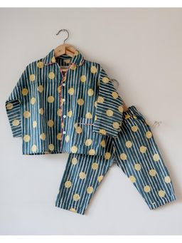 Love the world today - Lemon Drizzle Navy Blue Print Kimono Shirt & Pajama