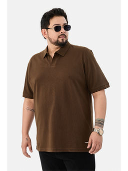 Snitch - Brown Solid Half Sleeves Regular Plus Size Polo T-Shirt