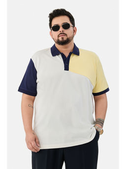 Snitch - White Color-Block Half Sleeves Regular Plus Size Polo T-Shirt