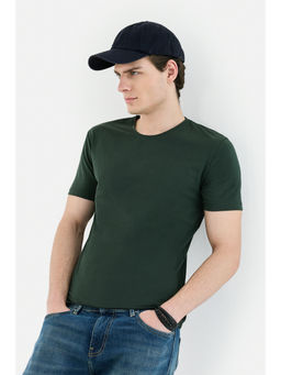 Snitch - Dark Green Solid Half Sleeves Regular Casual T-Shirt