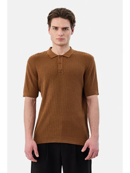 Snitch - Brown Textured Half Sleeves Regular Polo T-Shirt
