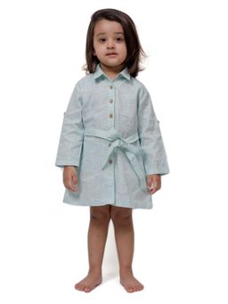 Tjori - Blue Melange Mini Dress with Waist Belt (Set of 2)