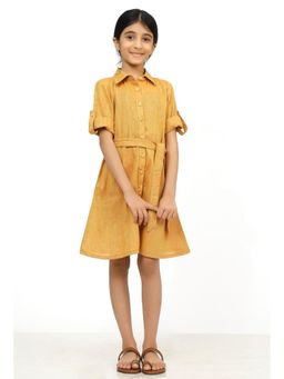 Tjori - Rust Melange Cotton Mini Dress with Waist Belt (Set of 2)