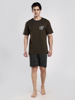 CR7 Cristiano Ronaldo - Men Olive Cotton T-Shirt with Shorts