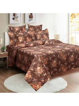 Swayam - 160 TC Floral Print Cotton Double Bed Sheet with 2 Pillow Cover Brown (Queen)