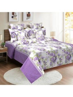 Swayam - 160 TC Floral Print Cotton Double Bed Sheet with 2 Pillow Cover Purple Blue (Queen)