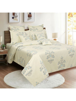 Swayam - 160 TC Floral Print Cotton Double Bed Sheet with 2 Pillow Cover Green (Queen)