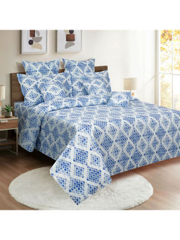 Swayam - 160 TC Geometric Print Cotton Double Bed Sheet with 2 Pillow Cover Blue (Queen)