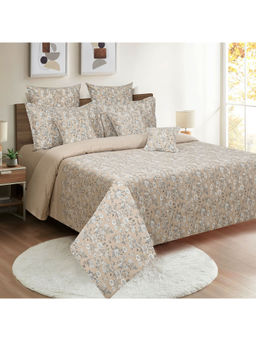 Swayam - 160 TC Floral Print Cotton Double Bed Sheet with 2 Pillow Cover Beige (Queen)
