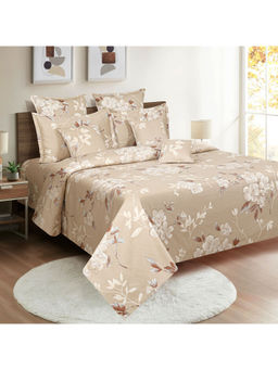 Swayam - 250 TC Floral Print Cotton Satin Double Bed Sheet with 2 Pillow Cover Beige (Queen)