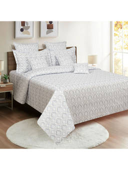 Swayam - 250 TC Nature Print Cotton Satin Double Bed Sheet with 2 Pillow Cover Blue (Queen)