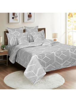 Swayam - 250 TC Abstract Print Cotton Satin Double Bed Sheet with 2 Pillow Cover Grey (Queen)