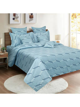 Swayam - 250 TC Abstract Print Cotton Double Bed Sheet with 2 Pillow Cover Sky Blue (Queen)